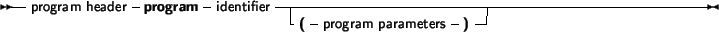 \begin{syntdiag}\setlength{\sdmidskip}{.5em}\sffamily\sloppy \synt{program\ parameters} \synt{identifier\ list}\end{syntdiag}