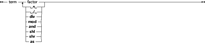 \begin{syntdiag}\setlength{\sdmidskip}{.5em}\sffamily\sloppy \synt{factor}
\( \l...
...onstructor}\\
\synt{value\ typecast}\\
\synt{address\ factor}
\)\end{syntdiag}